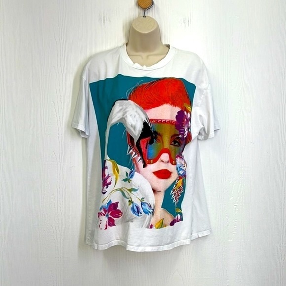 Zara - Madrid Gras Swan Colorful Fun Graphic Short Sleeve Shirt Size Small - Picture 2 of 10